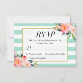 Modern Mint Green Stripes Floral RSVP Antwoord