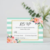 Modern Mint Green Stripes Floral RSVP Antwoord (Staand voorkant)