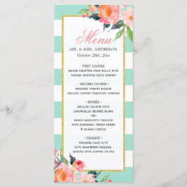 Modern Mint Green Stripes Floral Wedding Menu