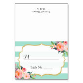 Modern Mint Green Stripes Floral Wedding Place Kaart (Voorkant)