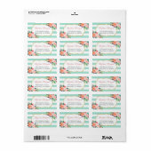 Modern Mint Green Stripes Waterverf Roze Floral Etiket (Full Sheet)