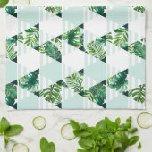 Modern Mint Green Tropical Geometric Theedoek (Gevouwen)