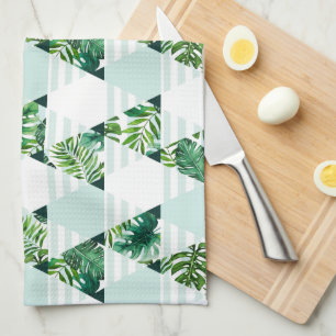Modern Mint Green Tropical Geometric Theedoek