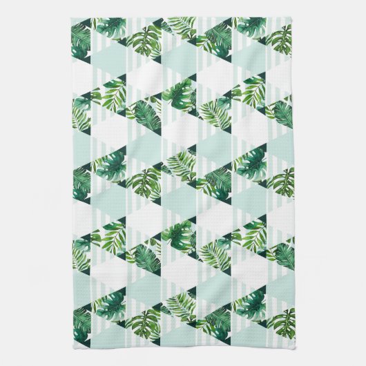 Modern Mint Green Tropical Geometric Theedoek (Verticaal)