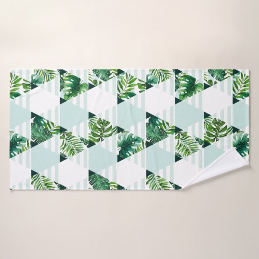 Modern Mint Green Tropical Triangles Patroon Badhanddoek (Badhanddoek)