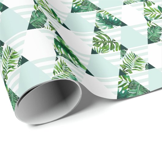 Modern Mint Green Tropical Triangles Patroon Cadeaupapier (Rol Hoek)