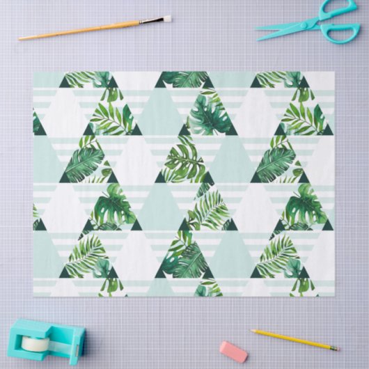 Modern Mint Green Tropical Triangles Patroon Tissuepapier (Craft)