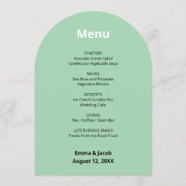 Modern Mint Green Wedding Menu Kaart