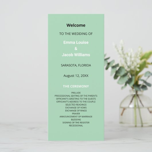 Modern Mint Green Wedding Programma (Staand voorkant)