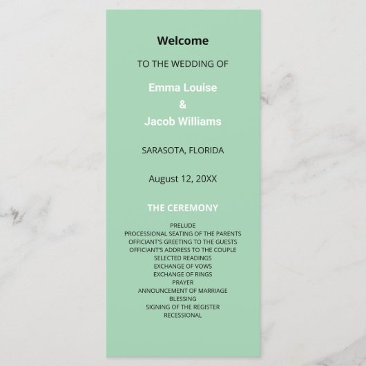 Modern Mint Green Wedding Programma (Voorkant)