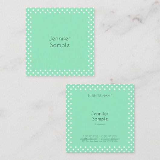 Modern Mint Green White gekleurde legante Sjabloon Vierkante Visitekaartje (Voorkant / Achterkant)