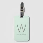 Modern mint groen en grijs minimalistisch monogram bagagelabel (Voorkant (verticaal))