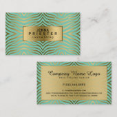 Modern Mint-Groen & Gouden Zebra Streepjespatroon Visitekaartje (Voorkant / Achterkant)