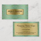 Modern Mint-Groen & Gouden Zebra Streepjespatroon Visitekaartje (Voorkant / Achterkant)