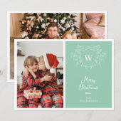 Modern mint groen & wit stijlvolle kam 2 foto's feestdagenkaart (Voorkant / Achterkant)