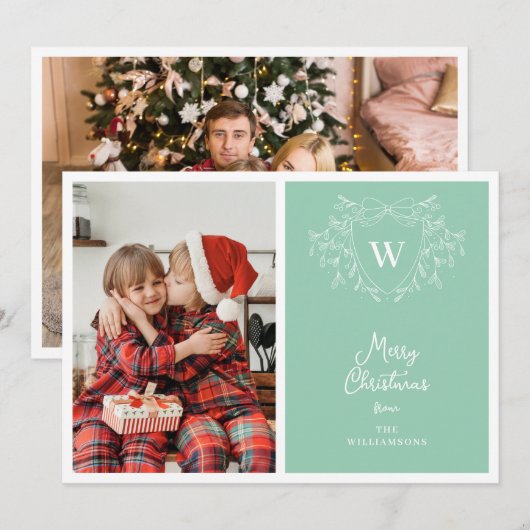 Modern mint groen & wit stijlvolle kam 2 foto's feestdagenkaart (Voorkant / Achterkant)