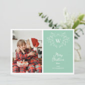 Modern mint groen & wit stijlvolle kam 2 foto's feestdagenkaart (Staand voorkant)