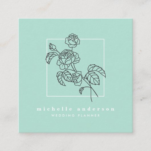 Modern mint groen zwart roos bloem make-up floral vierkante visitekaartje (Voorkant)