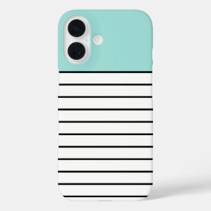 Modern Mint Groen Zwart Wit Stripes Patroon iPhone 16 Hoesje