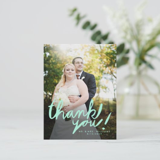 Modern Mint Handwrite Foto bedankt Briefkaart (Staand voorkant)