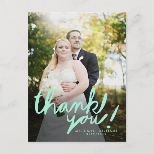 Modern Mint Handwrite Foto bedankt Briefkaart (Voorkant)