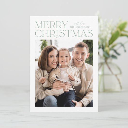 Modern Mint Merry-kerstfoto Feestdagenkaart (Staand voorkant)