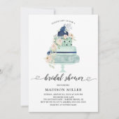 Modern Mint Navy & Blush Floral Cake Vrijgezellenf Kaart (Voorkant)