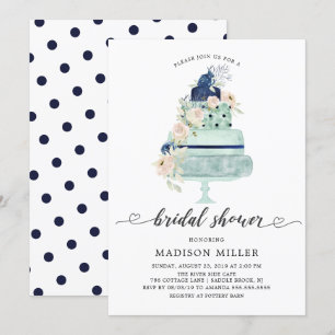 Modern Mint Navy & Blush Floral Cake Vrijgezellenf Kaart