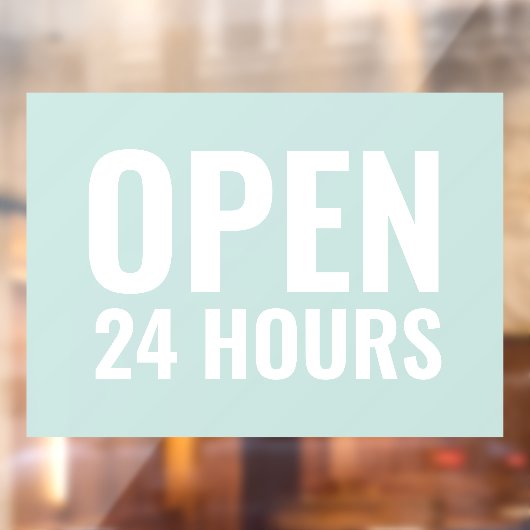 Modern mint “Open 24 uur” bord  Raamsticker (Vel 2)