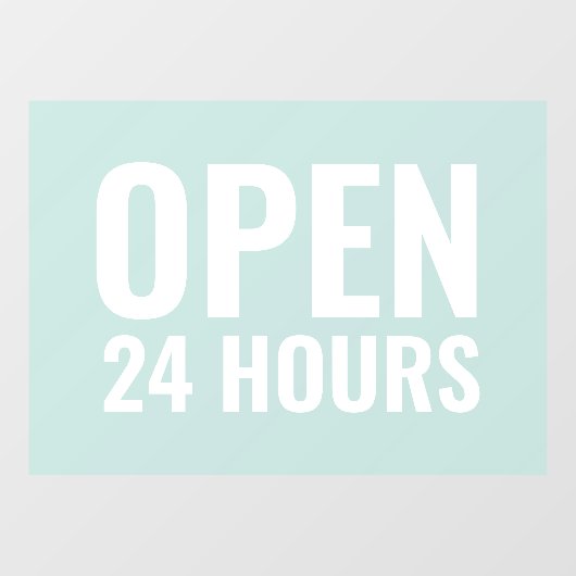 Modern mint “Open 24 uur” bord  Raamsticker (Vel)