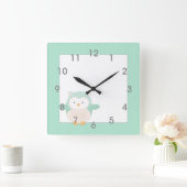 Modern Mint Owl Clock - kinderslaapkamer Vierkante Klok (Huis)