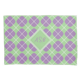 Modern Mint Purple Diamond Argyle Monogram Kussensloop