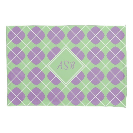 Modern Mint Purple Diamond Argyle Monogram Kussensloop (Voorkant)