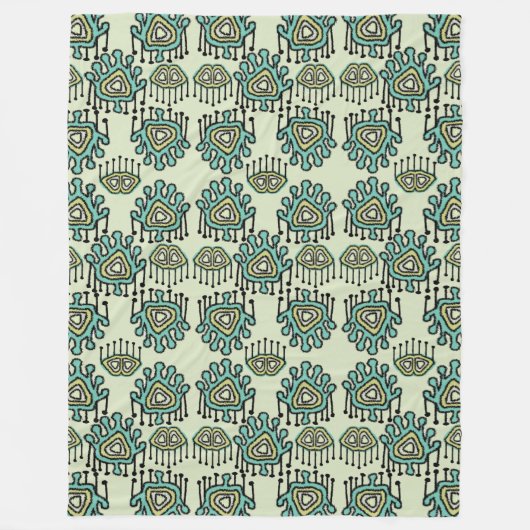 Modern Mint Retro Tribal Stippen iKat Pattern Fleece Deken (Voorkant)