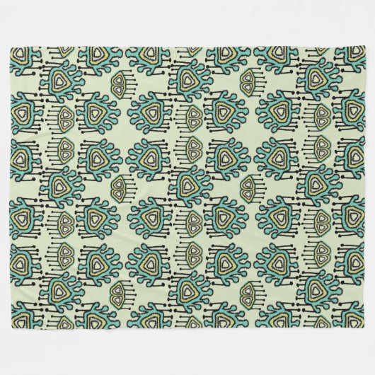 Modern Mint Retro Tribal Stippen iKat Pattern Fleece Deken (Voorkant (Horizontaal))