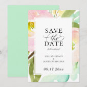 Modern Mint Summer Floral Save the Date Aankondiging (Voorkant / Achterkant)