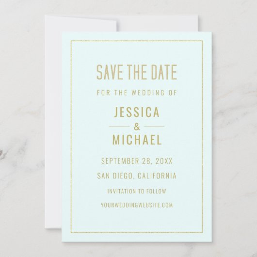 Modern Mint Turquoise Elegant Simple Minimalist Save The Date (Voorkant)