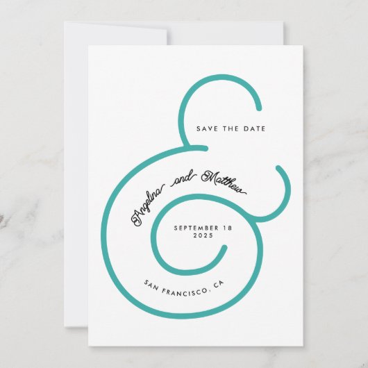 Modern Mint Turquoise Script Big Ampersand Wedding Save The Date (Voorkant)