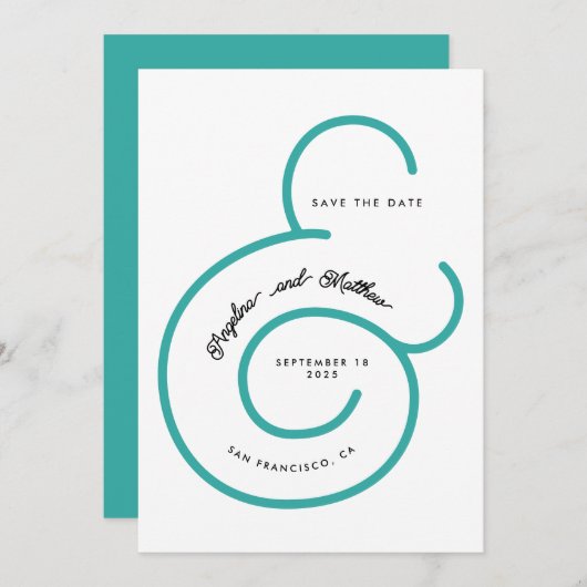 Modern Mint Turquoise Script Big Ampersand Wedding Save The Date (Voorkant / Achterkant)
