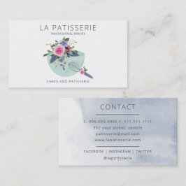 Modern Mint Waterverf Floral Bakery Pastry Chef Visitekaartje