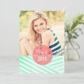 Modern Mint Waterverf Stripes Foto Afstuderen Kaart (Staand voorkant)