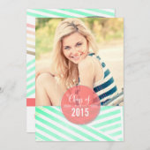 Modern Mint Waterverf Stripes Foto Afstuderen Kaart (Voorkant / Achterkant)