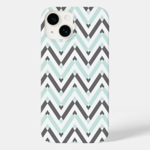 Modern Mint White Grey Geometric Chevron Design Ca Case-Mate iPhone 14 Hoesje