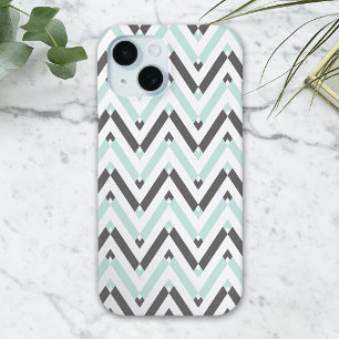 Modern Mint White Grey Geometric Chevron Design Ca iPhone 15 Case