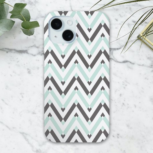 Modern Mint White Grey Geometric Chevron Design Ca Case-Mate iPhone Case