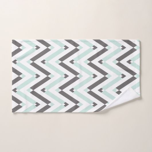 Modern Mint Wit Grijs Geometrisch Chevron patroon Handdoek (Handdoek)