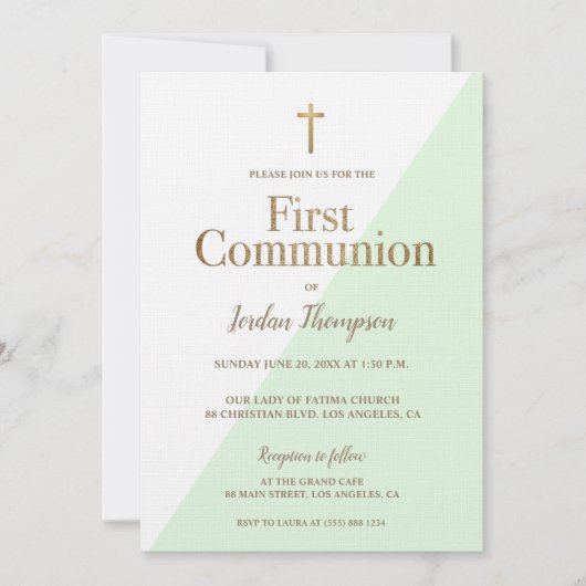Modern mintgroen Wit Goud eerste communie Kaart (Voorkant)