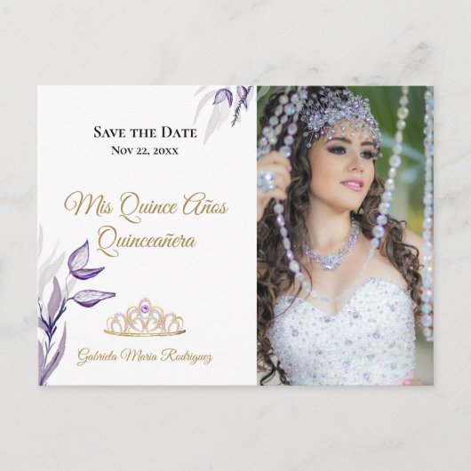 Modern Mis Quince Años Quinceañera Save the Date Briefkaart (Voorkant)