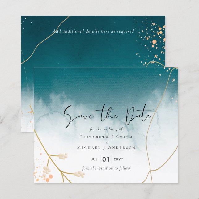 Modern Misty Blue Gold Wedding (Voorkant / Achterkant)