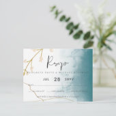 Modern Misty Blue Gold Wedding Briefkaart (Staand voorkant)